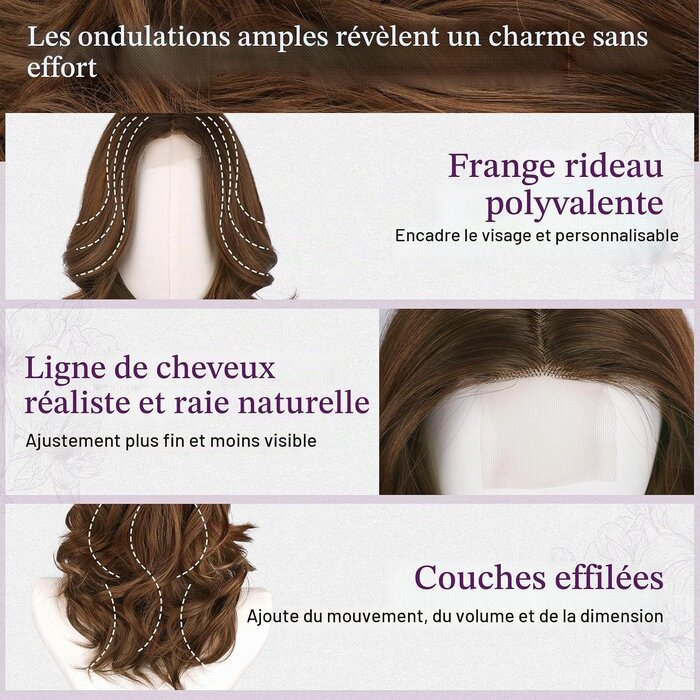 Barsdar Perruque Ondulée Brune Ombrée 40cm - Jusqu'à 62% de remise