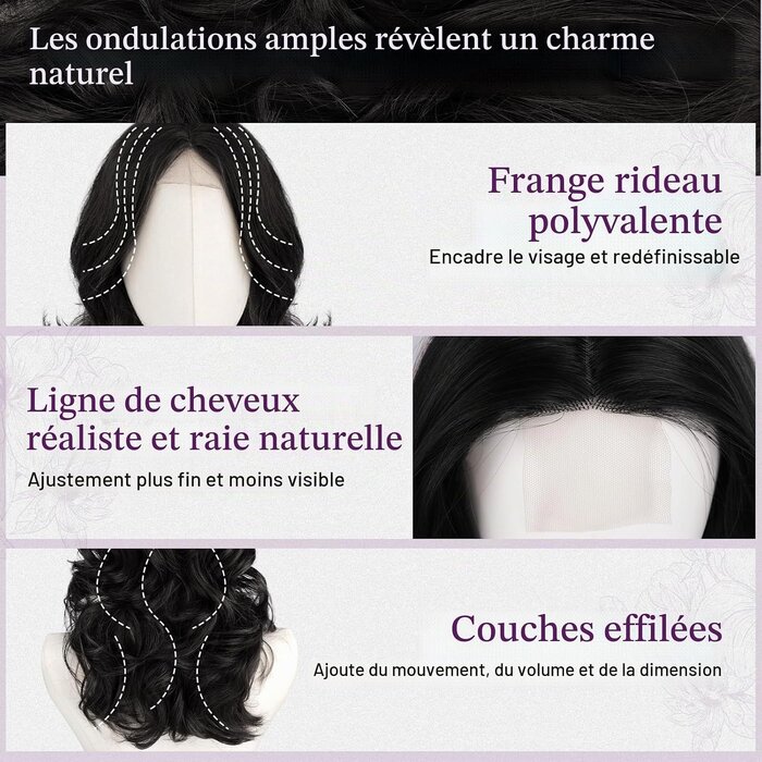 Barsdar Perruque noire ondulée 40 cm - Jusqu'à 58% de remise