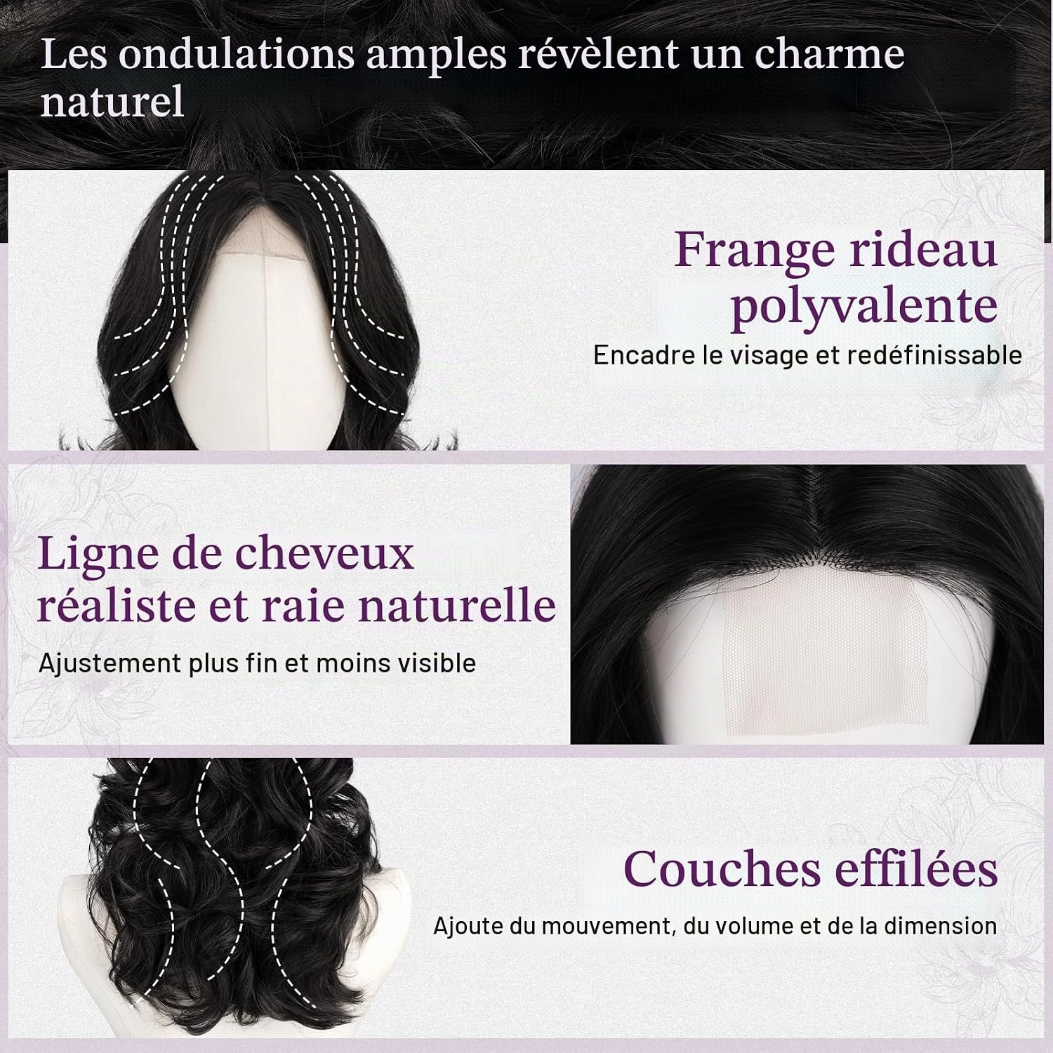Barsdar Perruque noire ondulée 40 cm - Jusqu'à 58% de remise