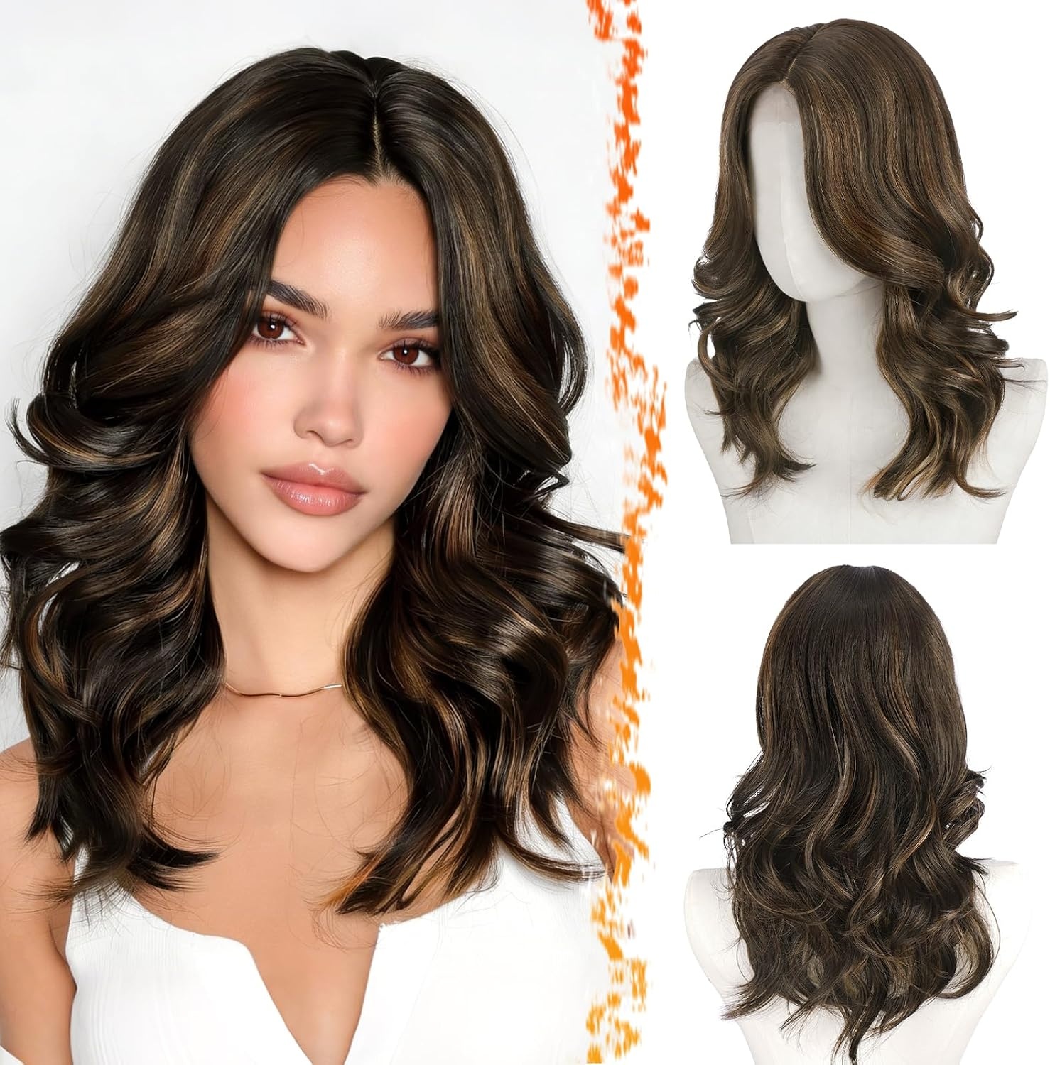 Barsdar Perruque courte ondulée ombré marron 40cm - Jusqu'à 62% de réduction