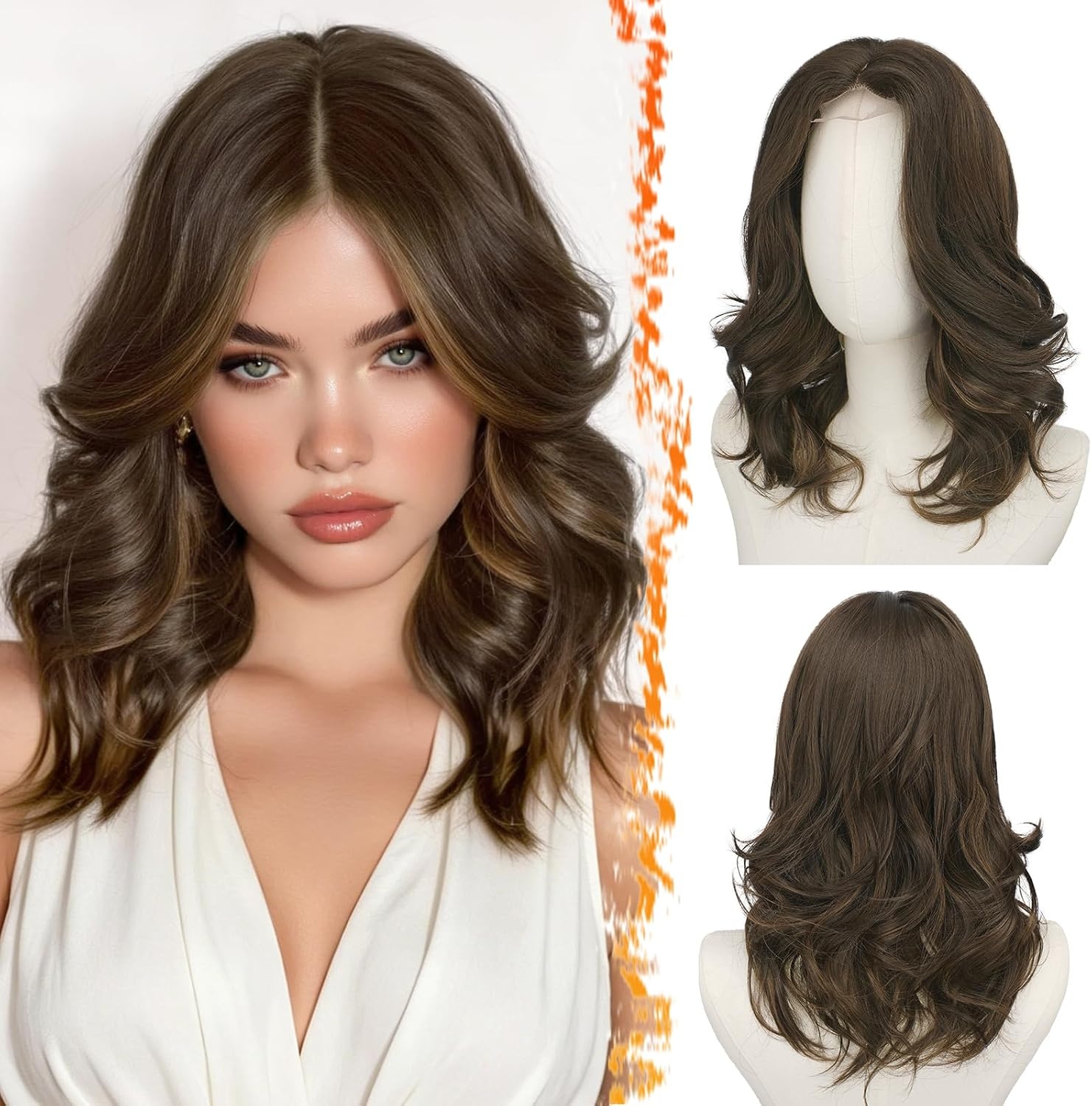 Barsdar Perruque courte ondulée ombré marron 40cm - Jusqu'à 62% de réduction