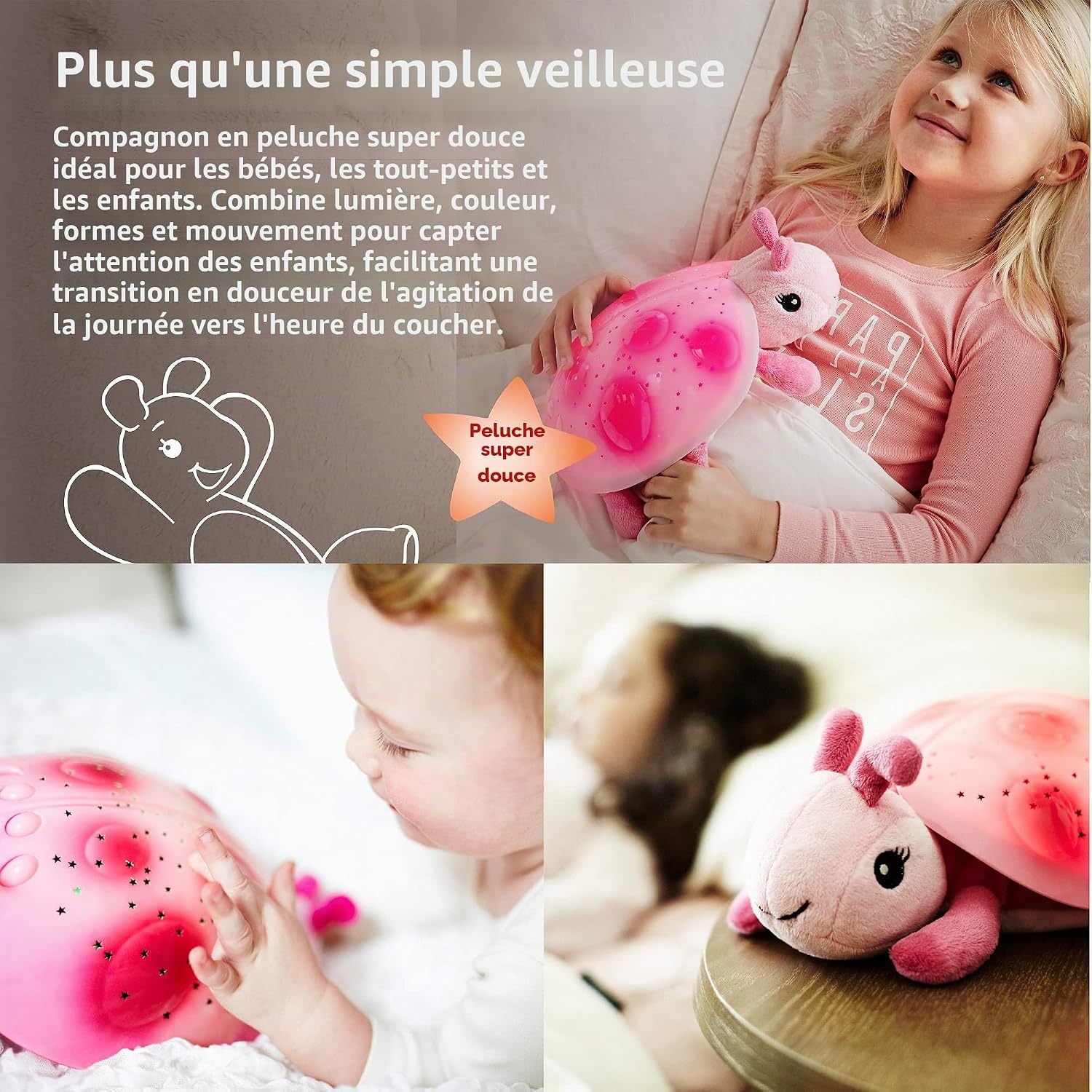 Veilleuse projecteur d'étoiles rose - Jusqu'à -63%