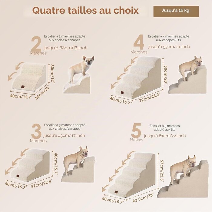 Escalier pour animal hybride 3 marches - Beige - Jusqu'à -68%