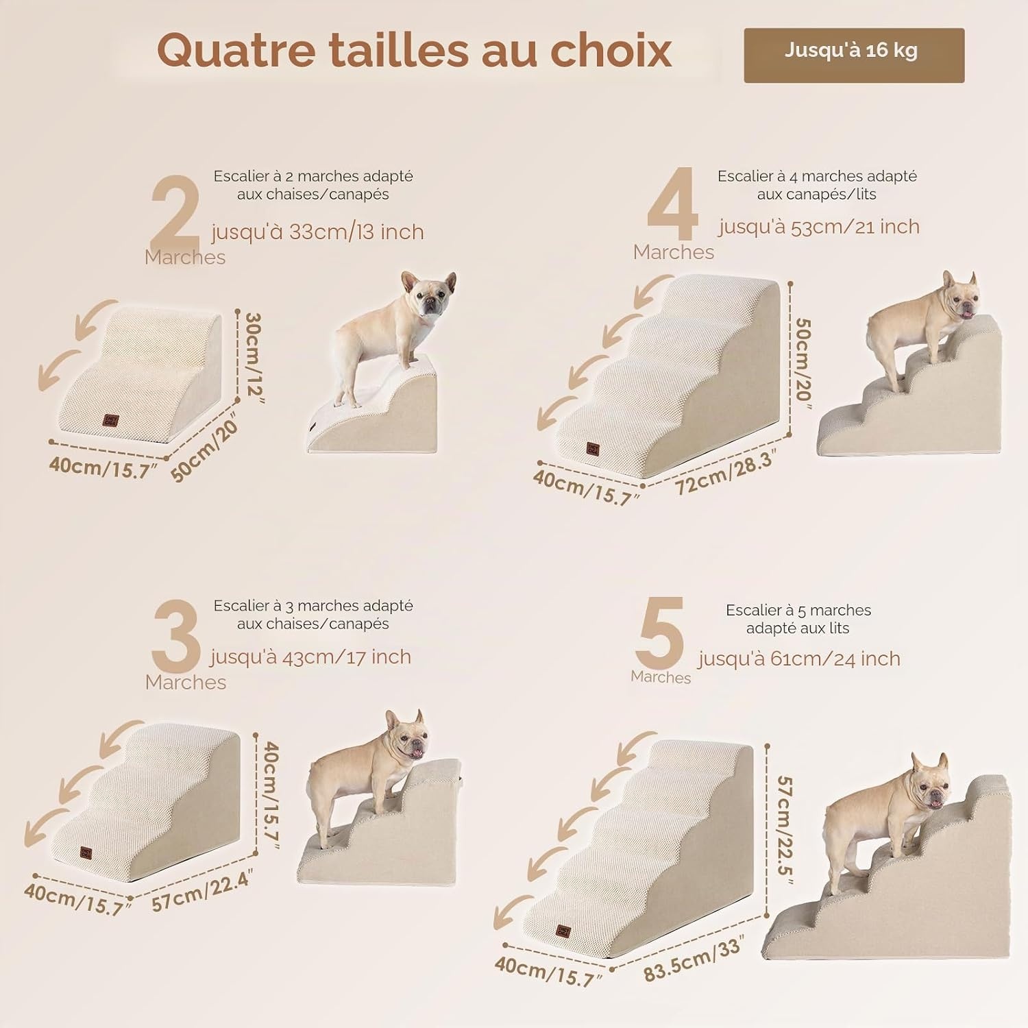 Escalier pour animal hybride 3 marches - Beige - Jusqu'à -68%