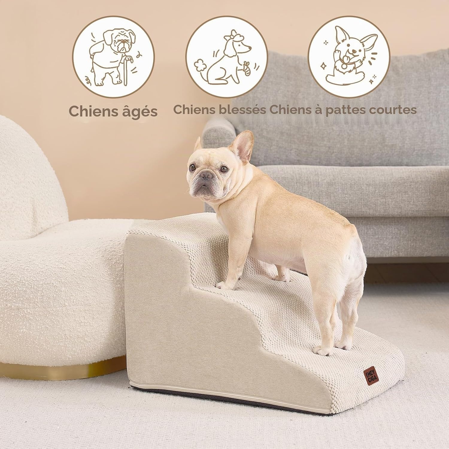 Escalier pour animal hybride 3 marches - Beige - Jusqu'à -68%