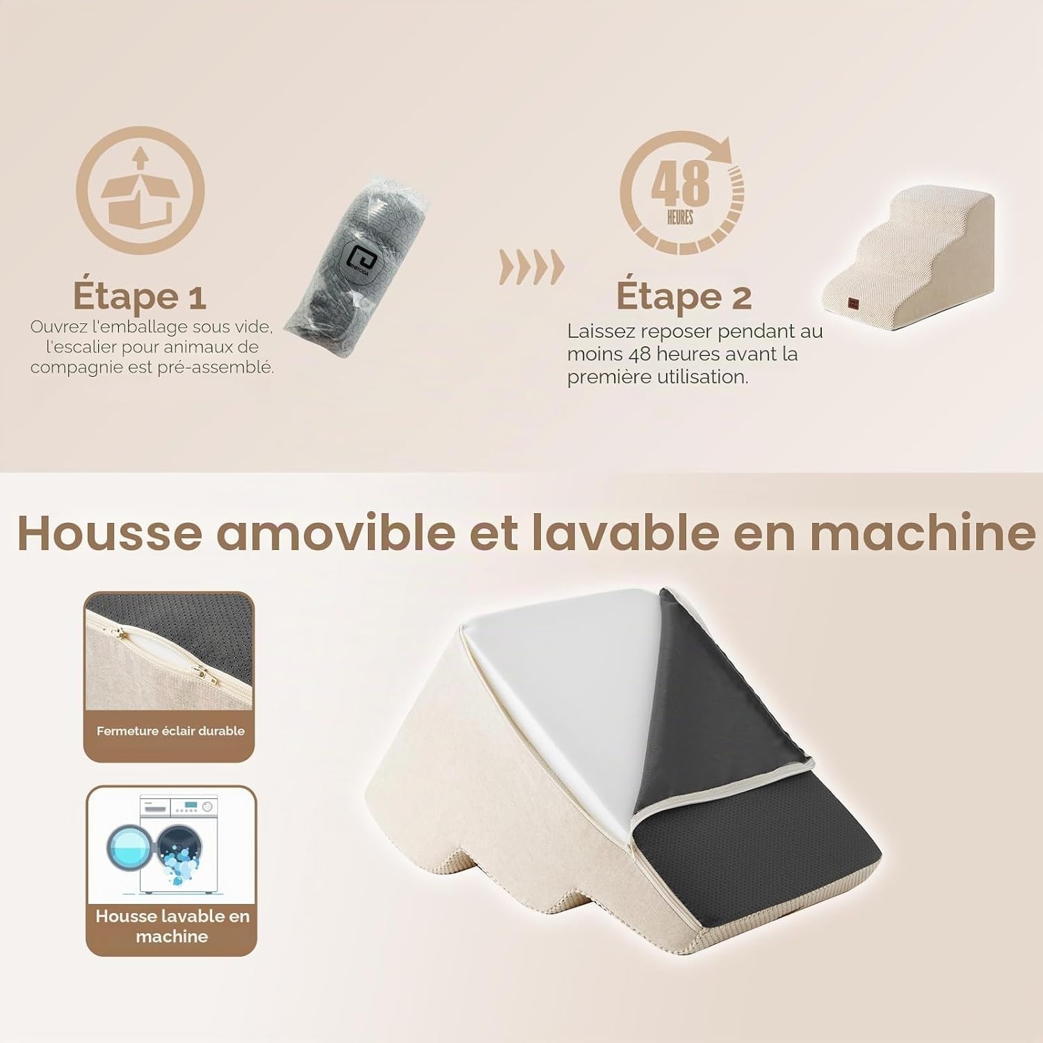 Escalier pour animal hybride 3 marches - Beige - Jusqu'à -68%