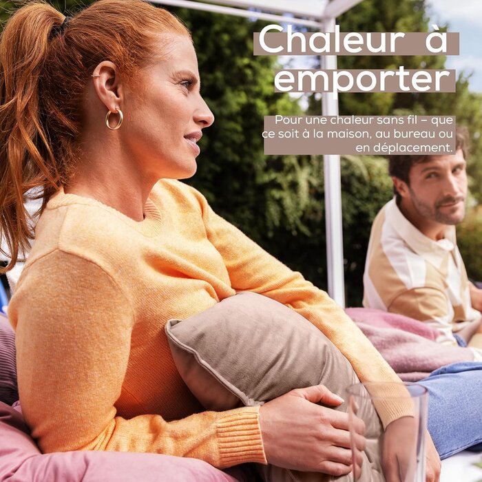 Coussin chauffant sans fil en velours taupe - Jusqu'à -63% de réduction