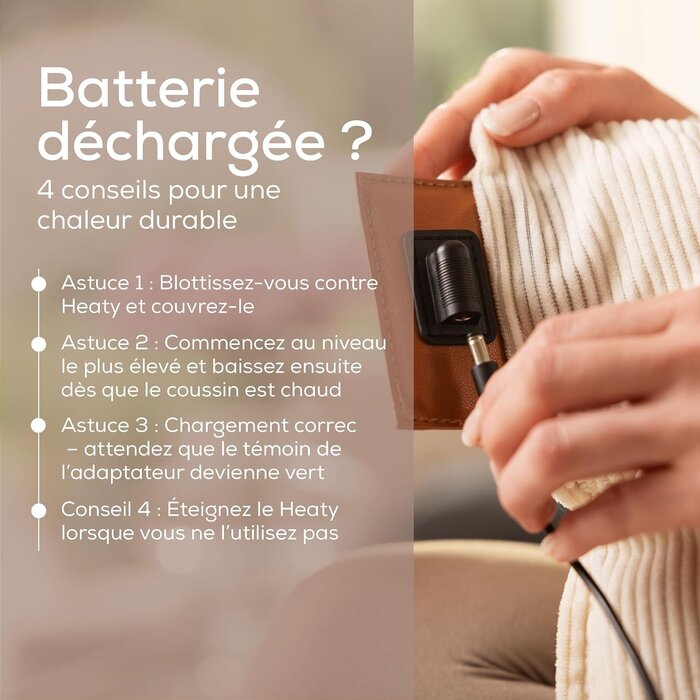 Coussin chauffant sans fil en velours taupe - Jusqu'à -63% de réduction
