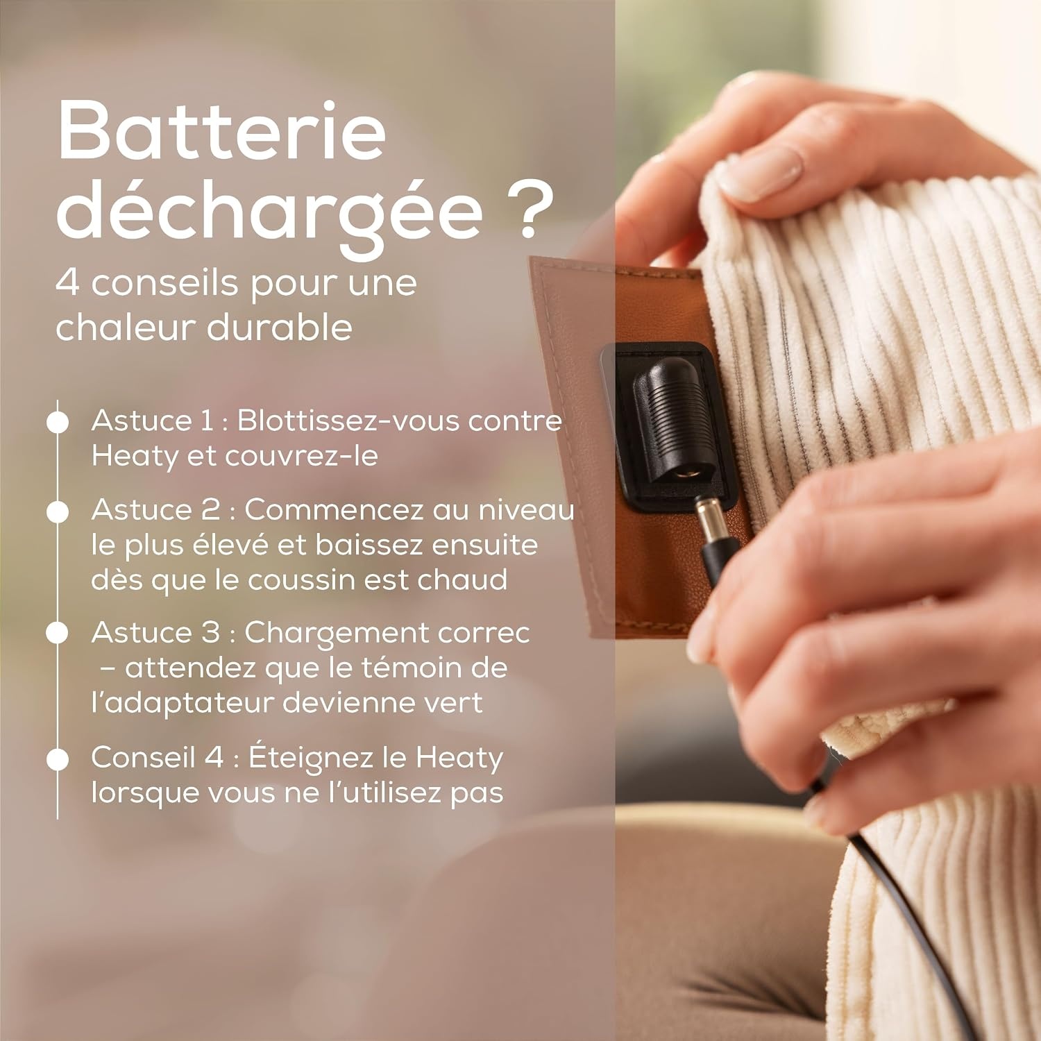 Coussin chauffant sans fil en velours taupe - Jusqu'à -63% de réduction