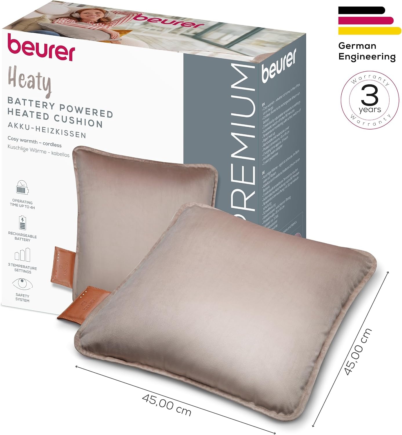 Coussin chauffant sans fil en velours taupe - Jusqu'à -63% de réduction
