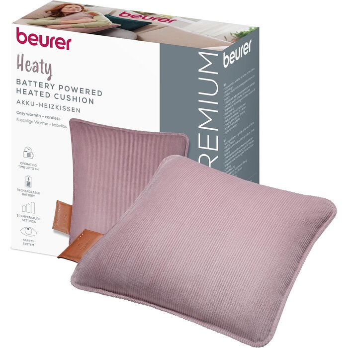 Coussin chauffant sans fil en velours taupe - Jusqu'à -63% de réduction