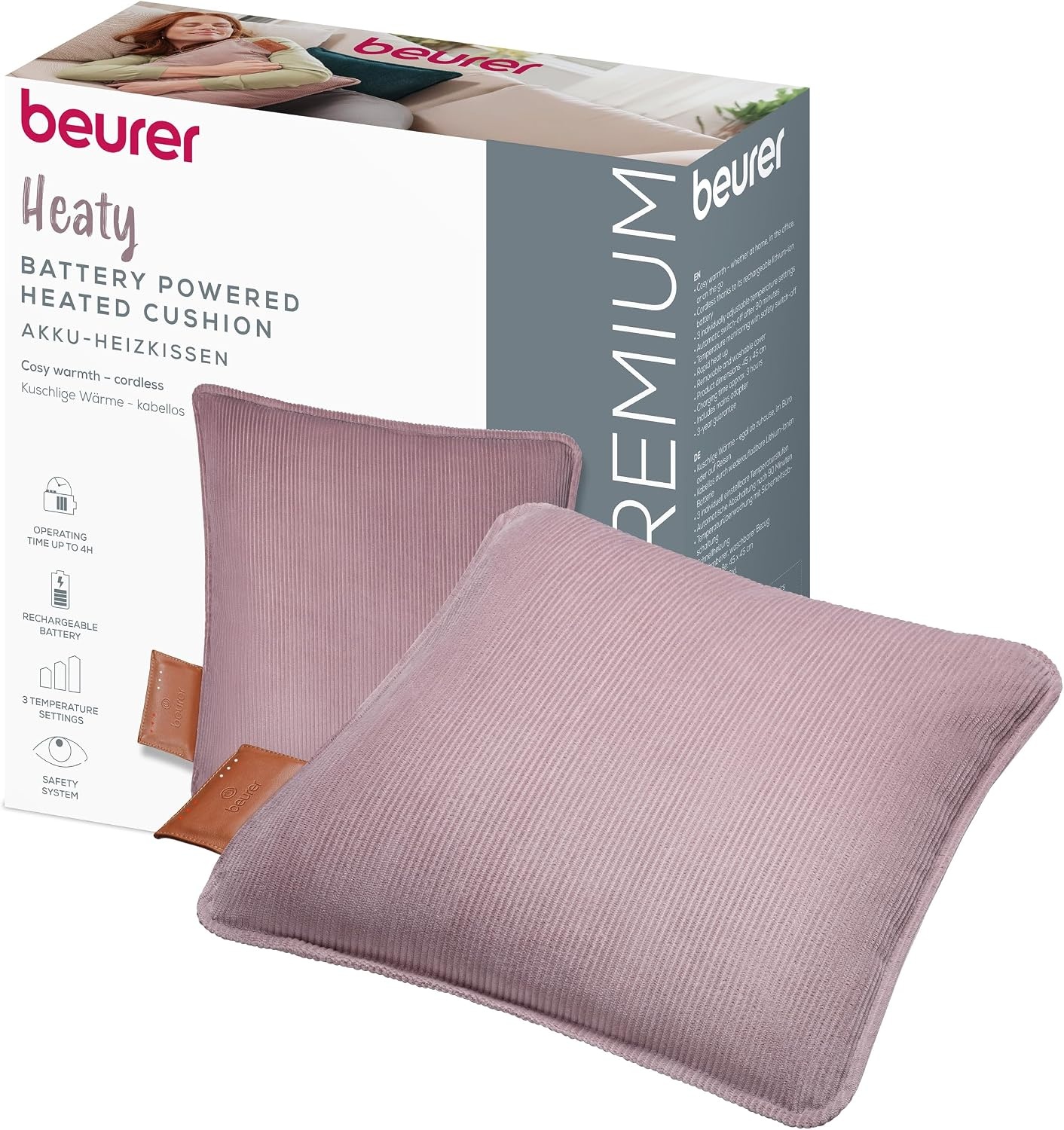 Coussin chauffant sans fil en velours taupe - Jusqu'à -63% de réduction