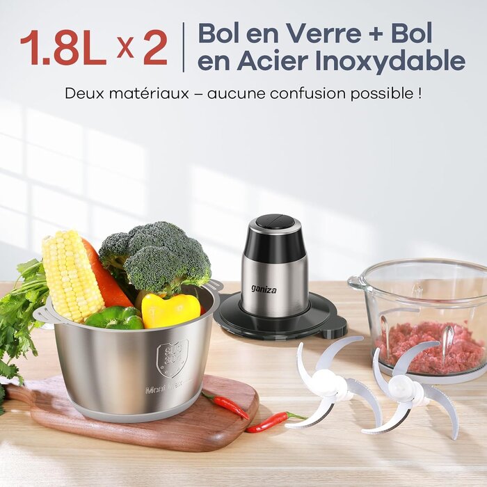 Hachoir multifonction 450W - 2 bols (1,8L) - Jusqu'à 60% de réduction