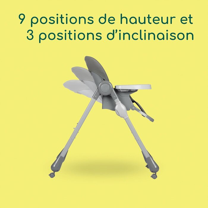 Chaise haute inclinable et réglable - Gris - Jusqu'à -64%