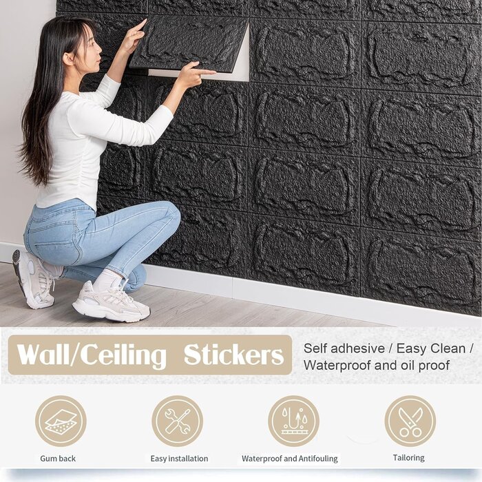 Lot de 10 panneaux muraux 3D aspect pierre noir - Jusqu'à -60%