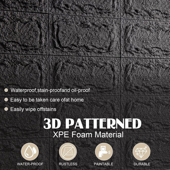 Lot de 10 panneaux muraux 3D aspect pierre noir - Jusqu'à -60%