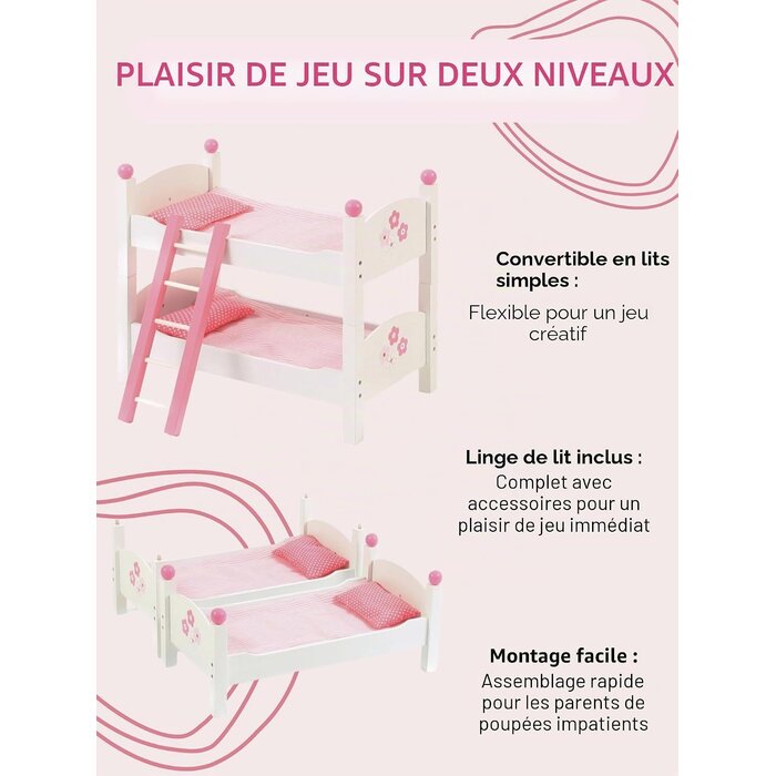 Lit superposé en bois pour poupées Fiori - Jusqu'à 39% de réduction