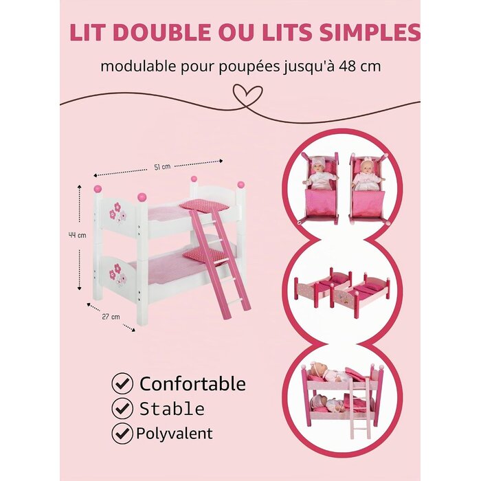 Lit superposé en bois pour poupées Fiori - Jusqu'à 39% de réduction