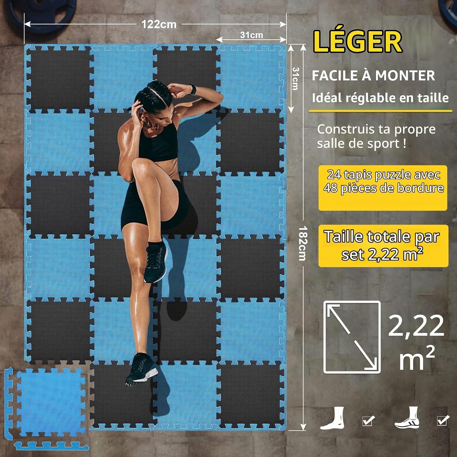 Dalles de protection fitness en mousse EVA (24 pièces) - Jusqu'à -58%