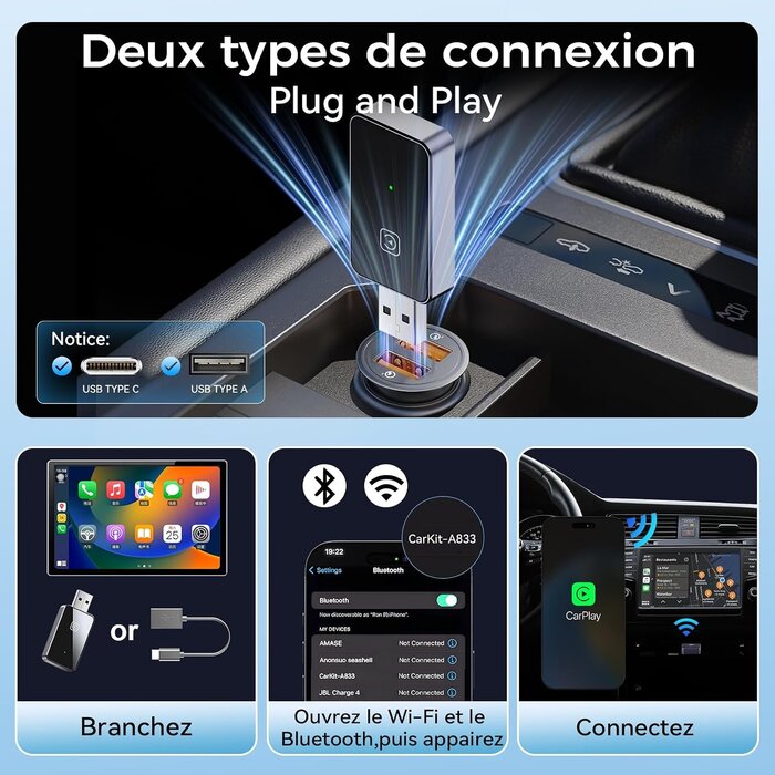 Adaptateur CarPlay et Android Auto Sans Fil - Jusqu'à -58% sur votre confort