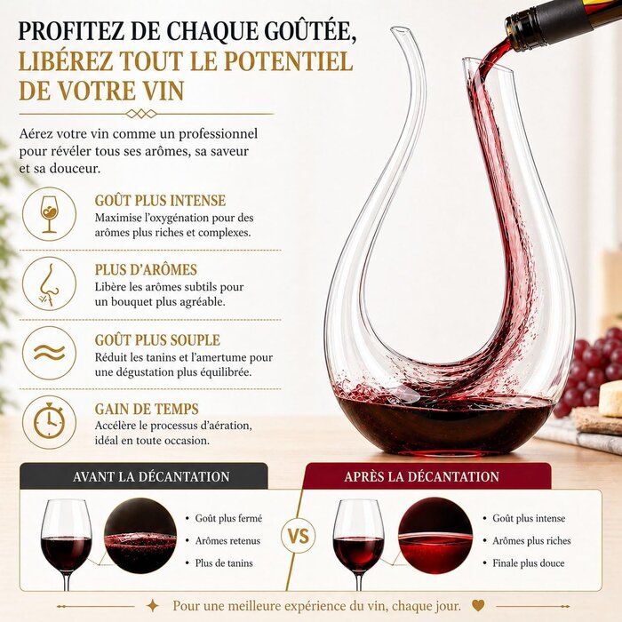 Carafe à vin en U 1,5L - Cristal soufflé - Jusqu'à -60%