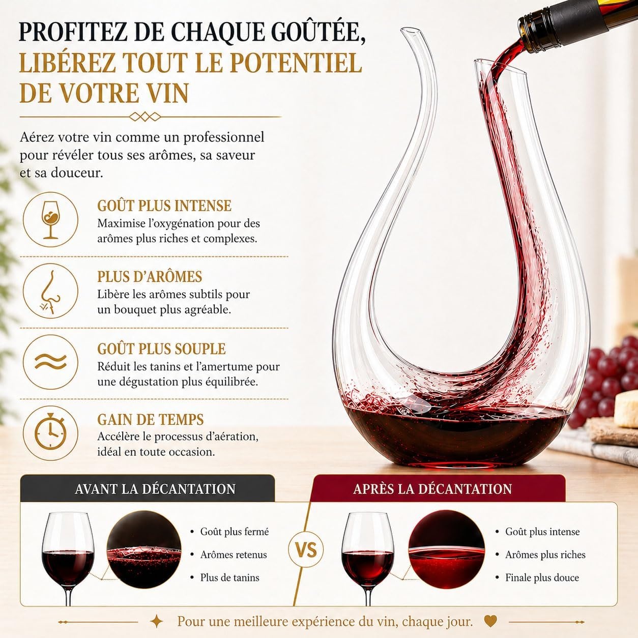 Carafe à vin en U 1,5L - Cristal soufflé - Jusqu'à -60%