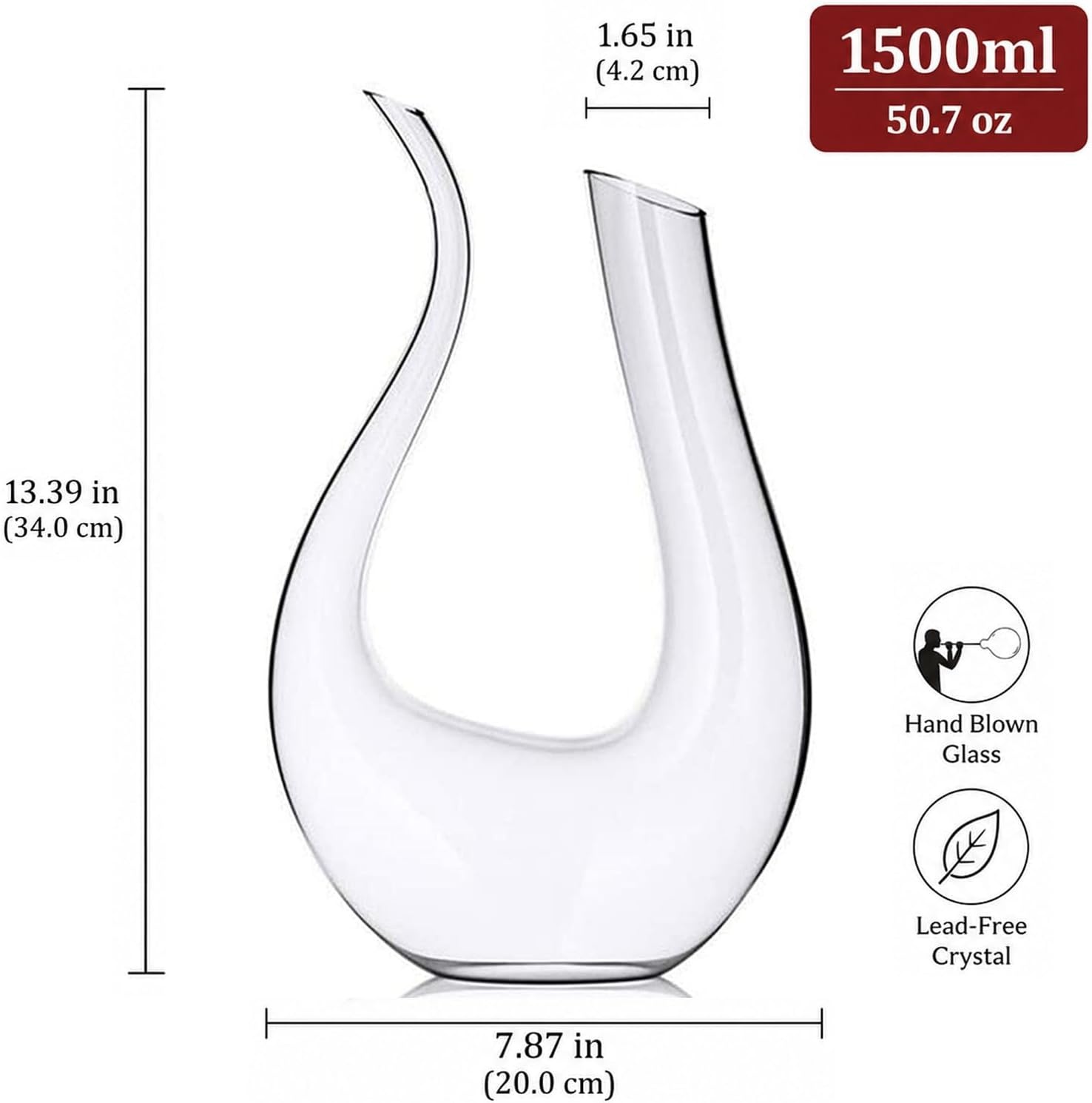 Carafe à vin en U 1,5L - Cristal soufflé - Jusqu'à -60%