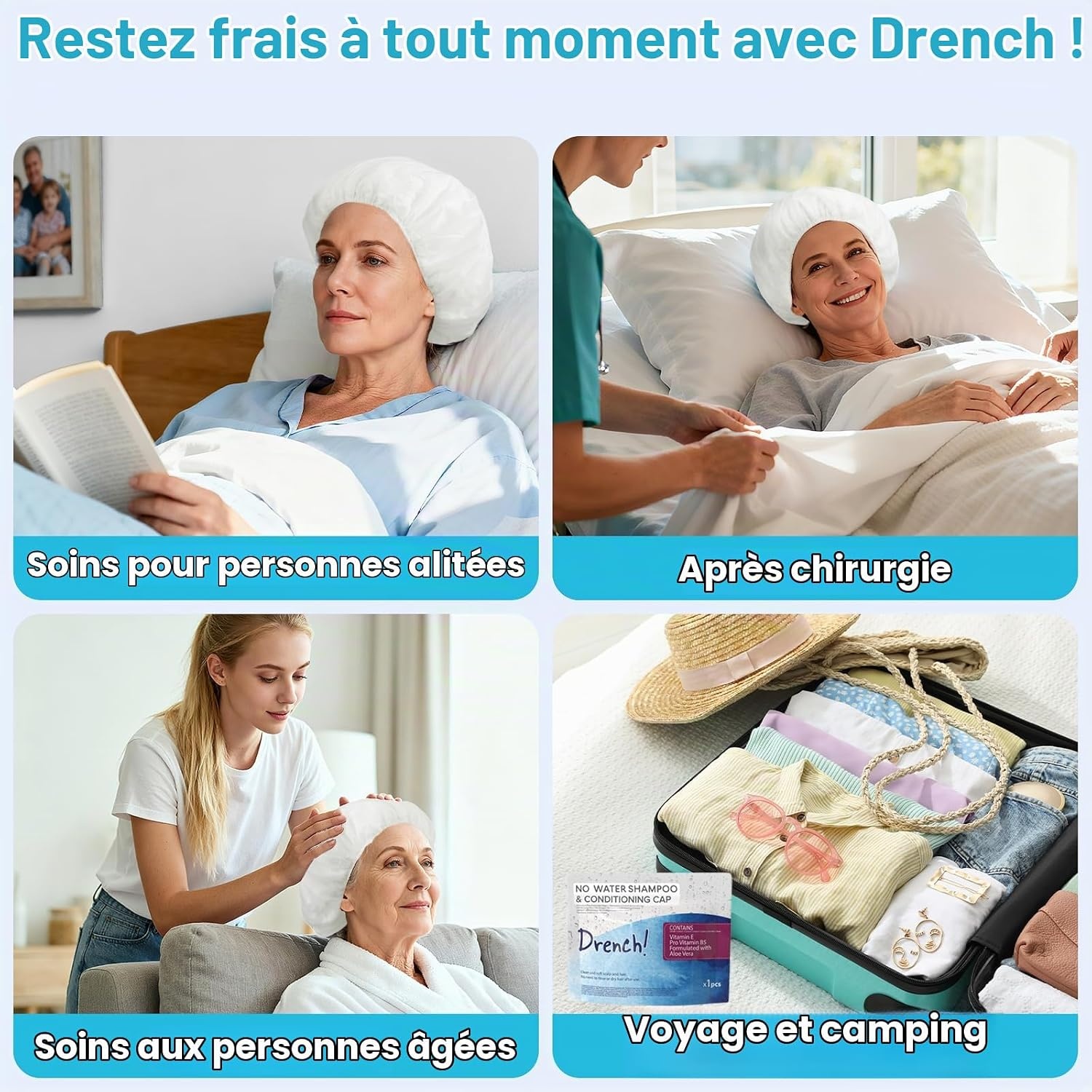 Bonnet de shampoing sans rinçage - Lot de 6 - Jusqu'à 58% de réduction