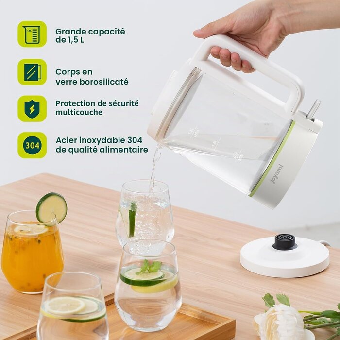 Bouilloire électrique en verre 1,5 L - Design blanc - Jusqu'à 30% de remise