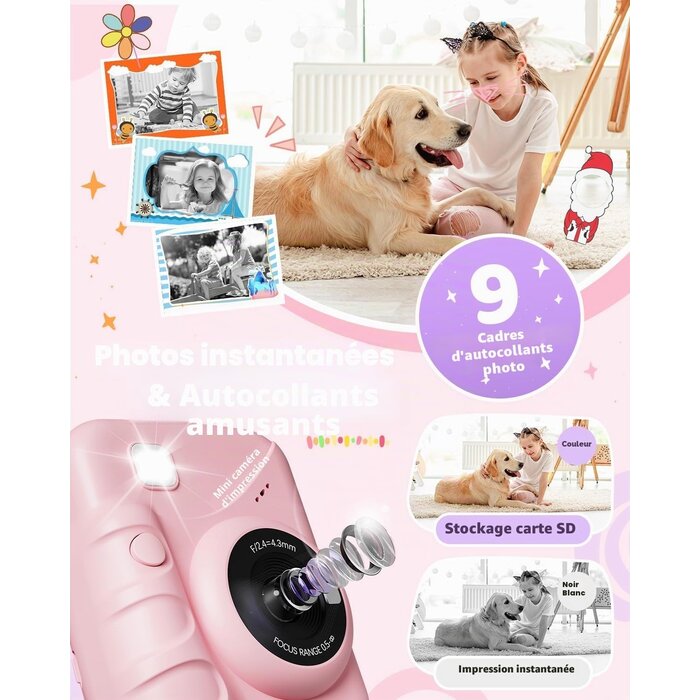 Appareil photo instantané enfant 48MP Rose - Jusqu'à 59% de réduction