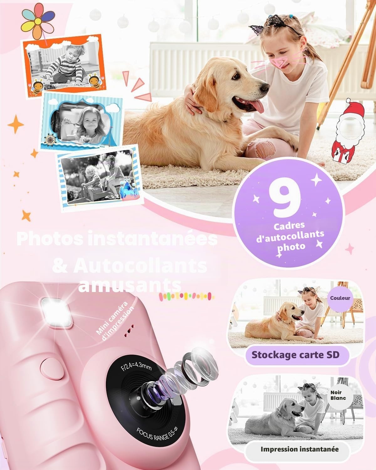 Appareil photo instantané enfant 48MP Rose - Jusqu'à 59% de réduction
