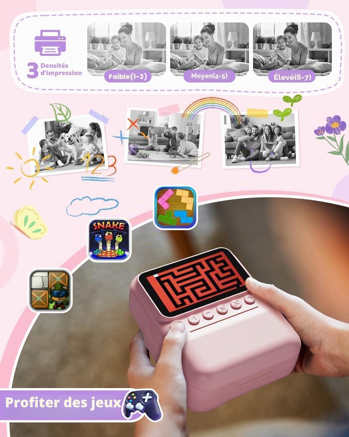 Appareil photo instantané enfant 48MP Rose - Jusqu'à 59% de réduction