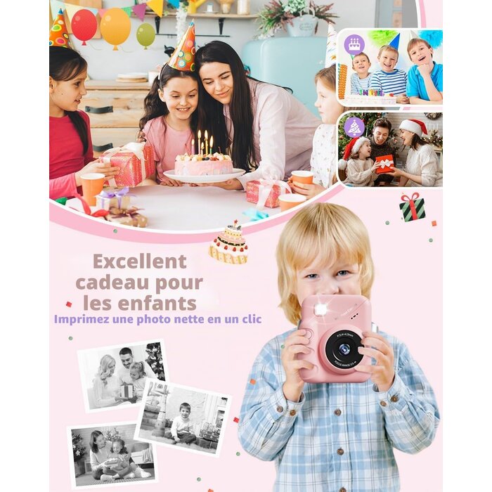 Appareil photo instantané enfant 48MP Rose - Jusqu'à 59% de réduction