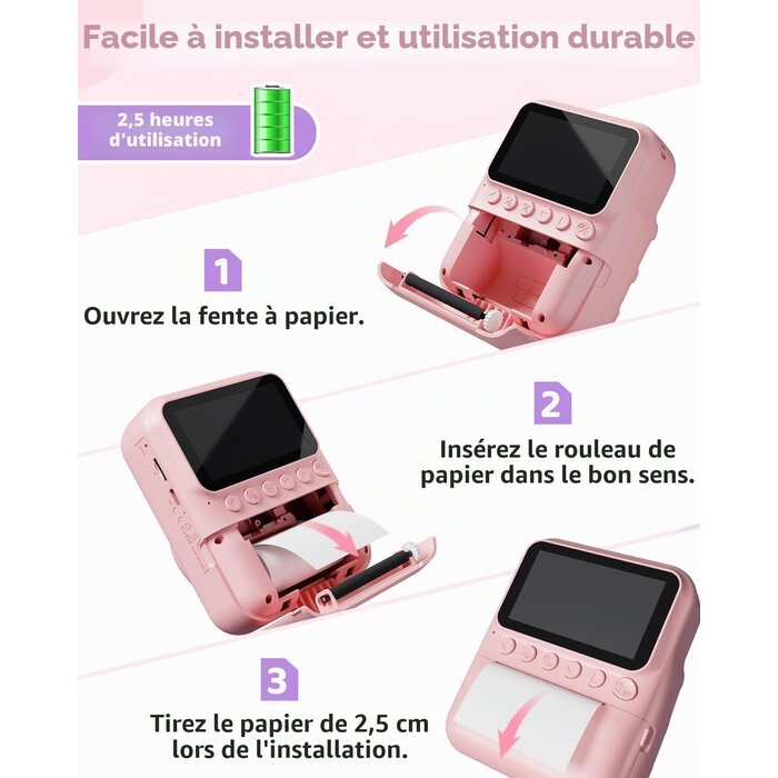 Appareil photo instantané enfant 48MP Rose - Jusqu'à 59% de réduction
