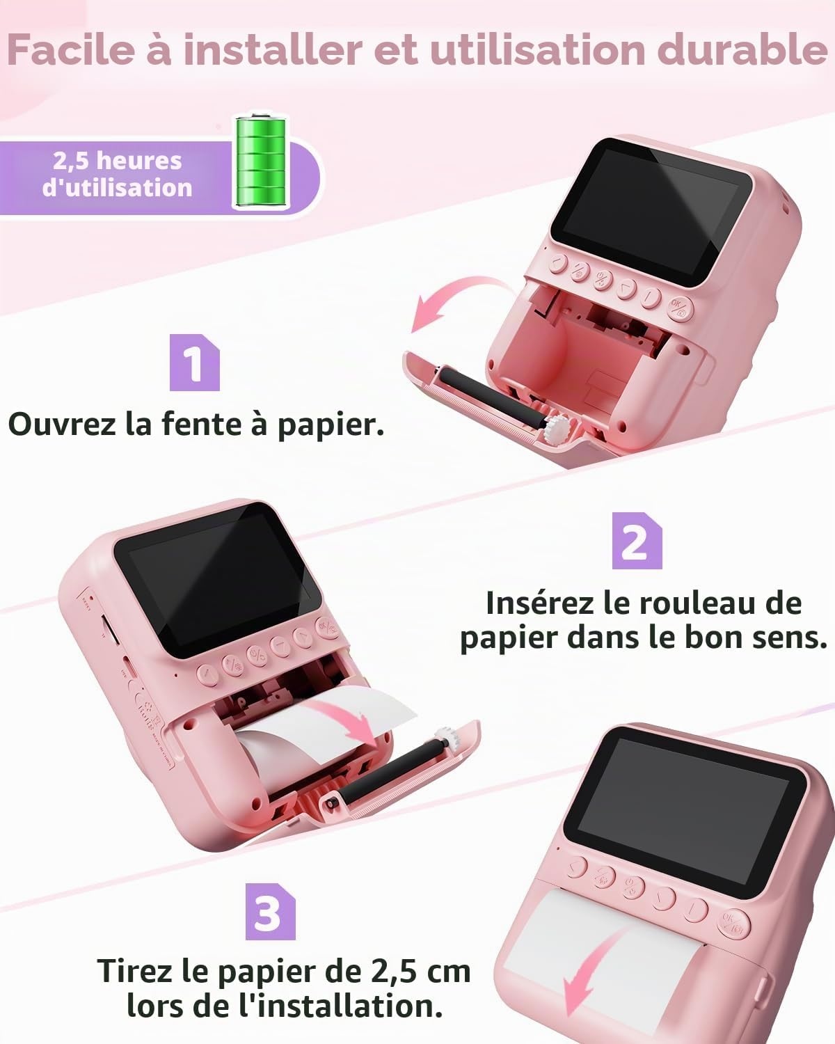 Appareil photo instantané enfant 48MP Rose - Jusqu'à 59% de réduction