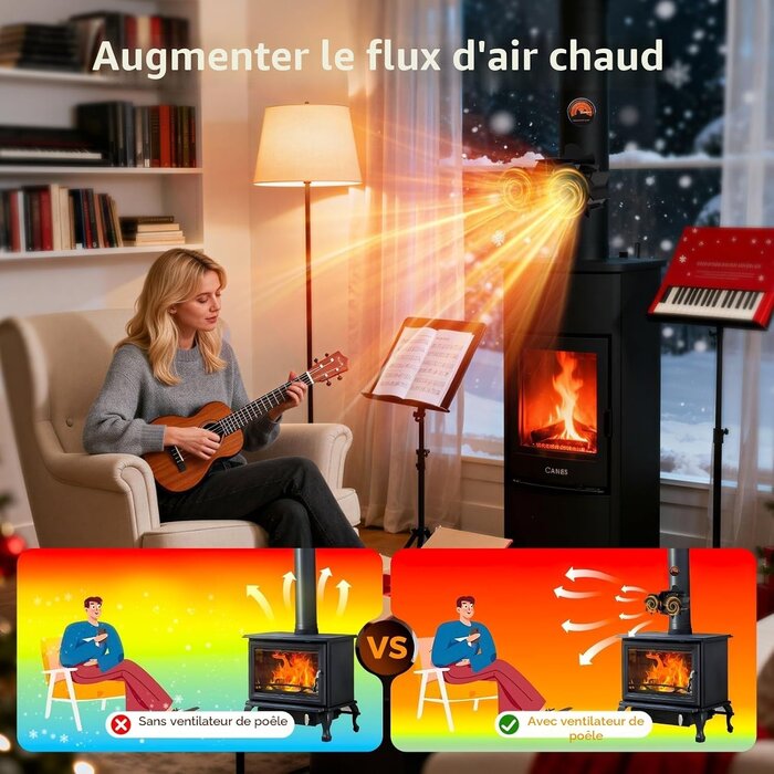 Ventilateur de poêle 12 pales magnétique - Noir - Jusqu'à -59% de réduction