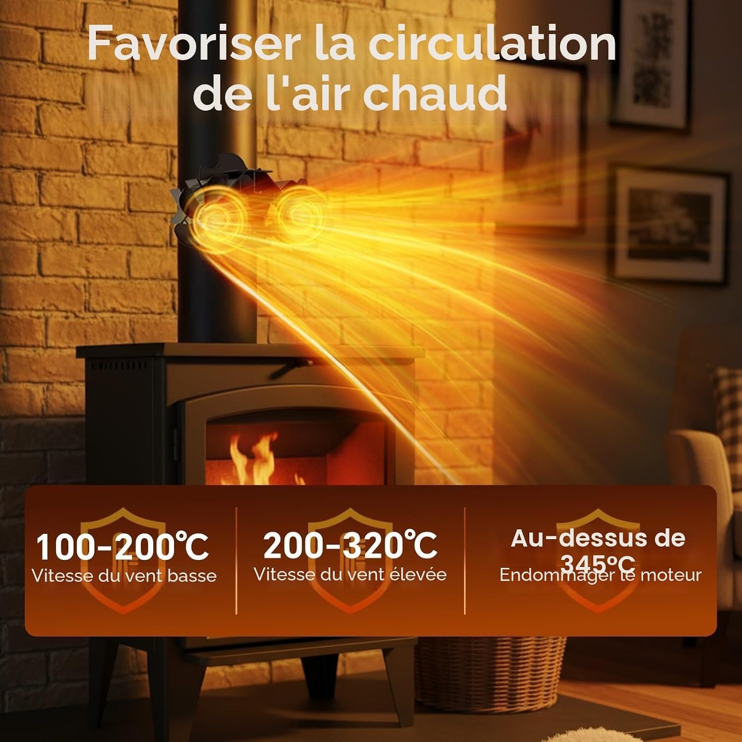 Ventilateur de poêle 12 pales magnétique - Noir - Jusqu'à -59% de réduction