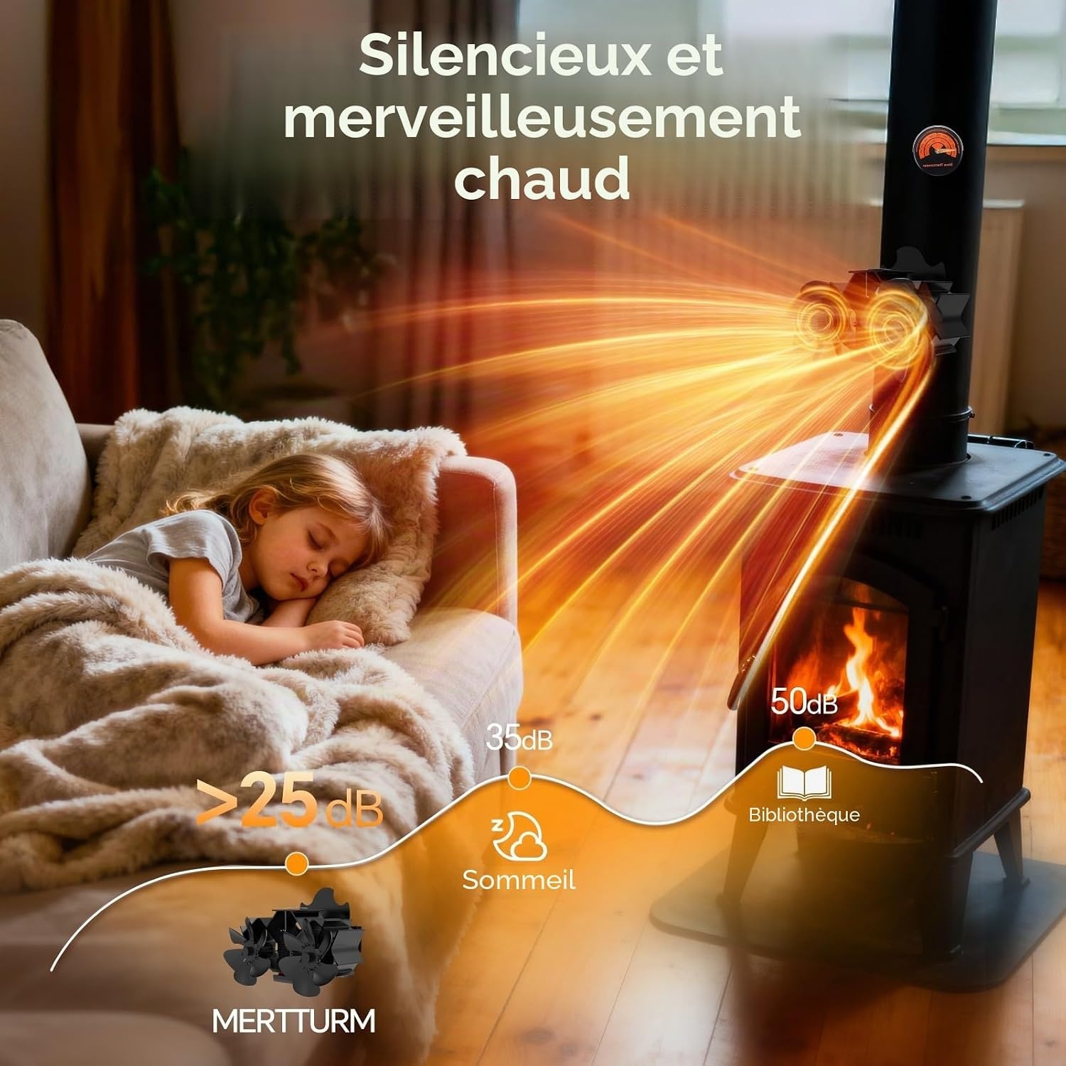 Ventilateur de poêle 12 pales magnétique - Noir - Jusqu'à -59% de réduction