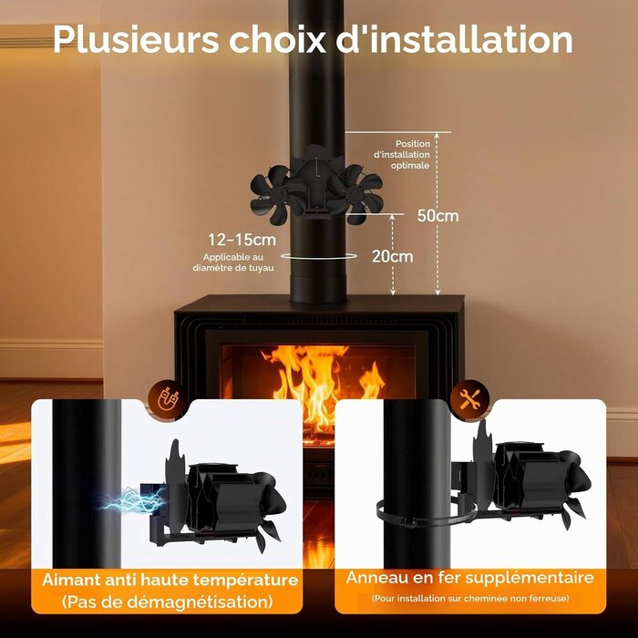 Ventilateur de poêle 12 pales magnétique - Noir - Jusqu'à -59% de réduction