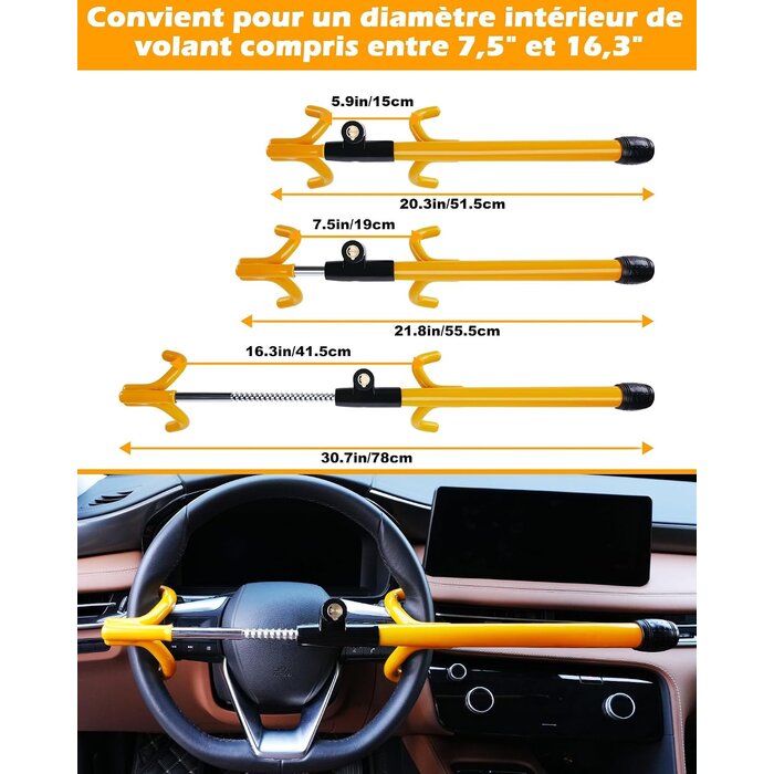 Antivol de volant universel réglable : sécurité haute résistance - jusqu'à 59%