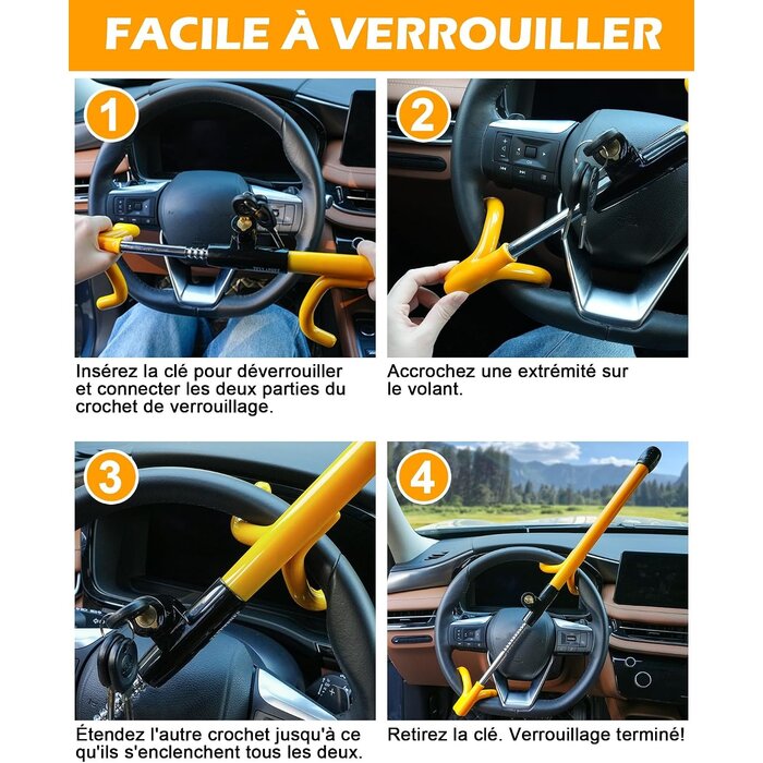 Antivol de volant universel réglable : sécurité haute résistance - jusqu'à 59%
