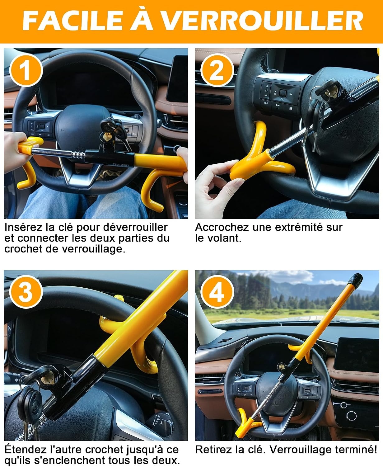 Antivol de volant universel réglable : sécurité haute résistance - jusqu'à 59%