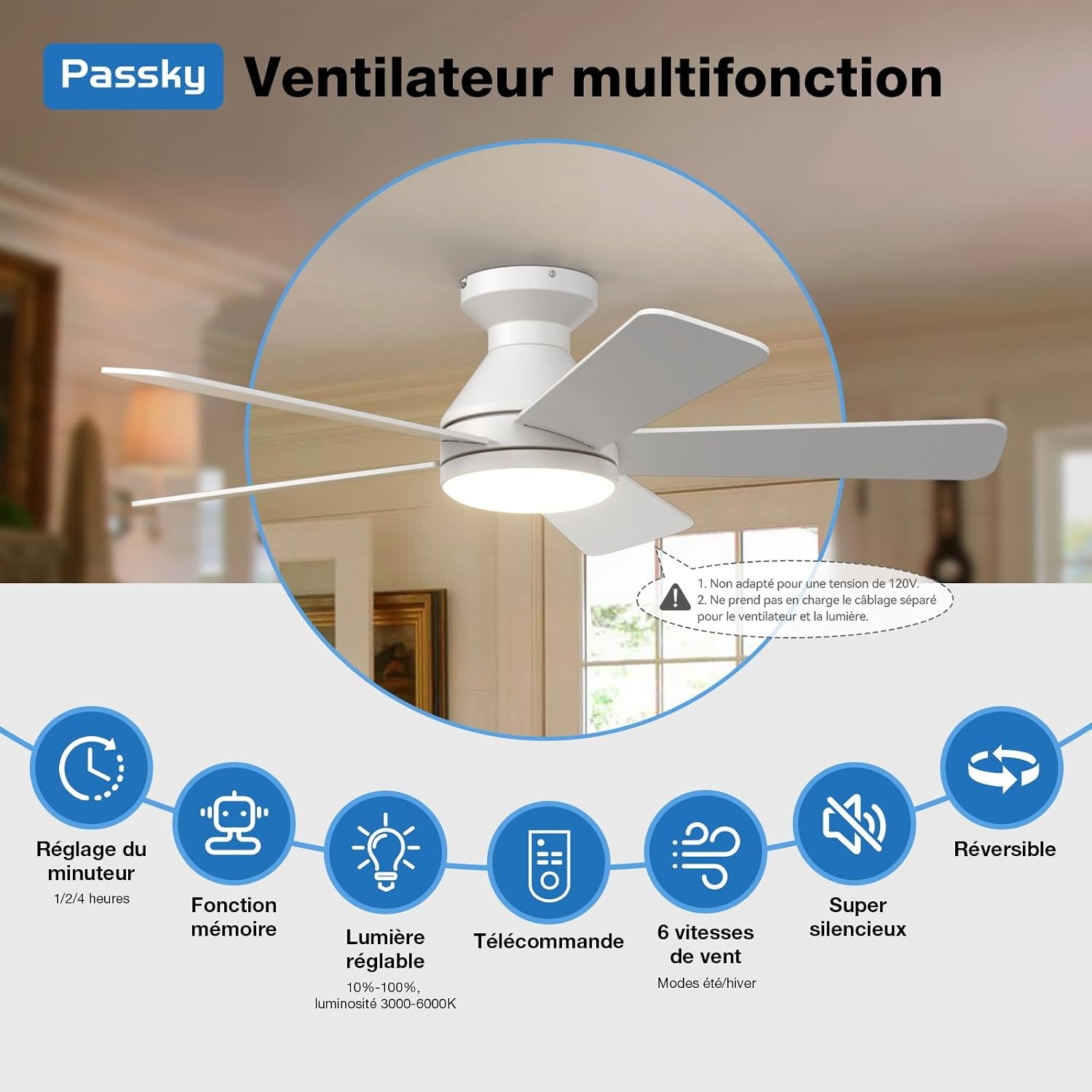 Ventilateur de plafond LED avec télécommande - Jusqu'à -30% sur votre choix