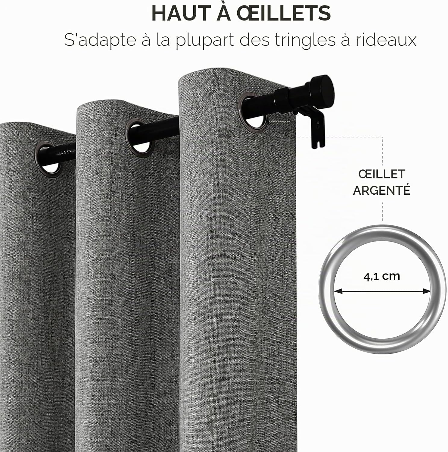 Rideaux occultants gris effet lin - Lot de 2 - Jusqu'à -59%