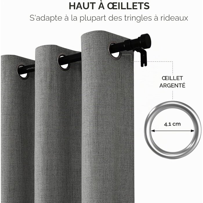 Rideaux occultants thermiques effet lin gris - Jusqu'à -59% de remise