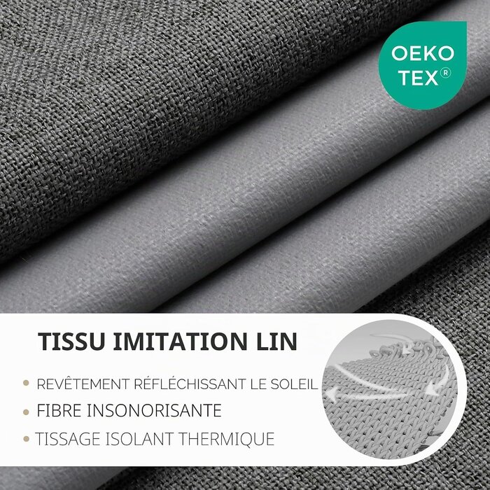Lot de 2 rideaux occultants thermiques aspect lin gris - Jusqu'à -59%
