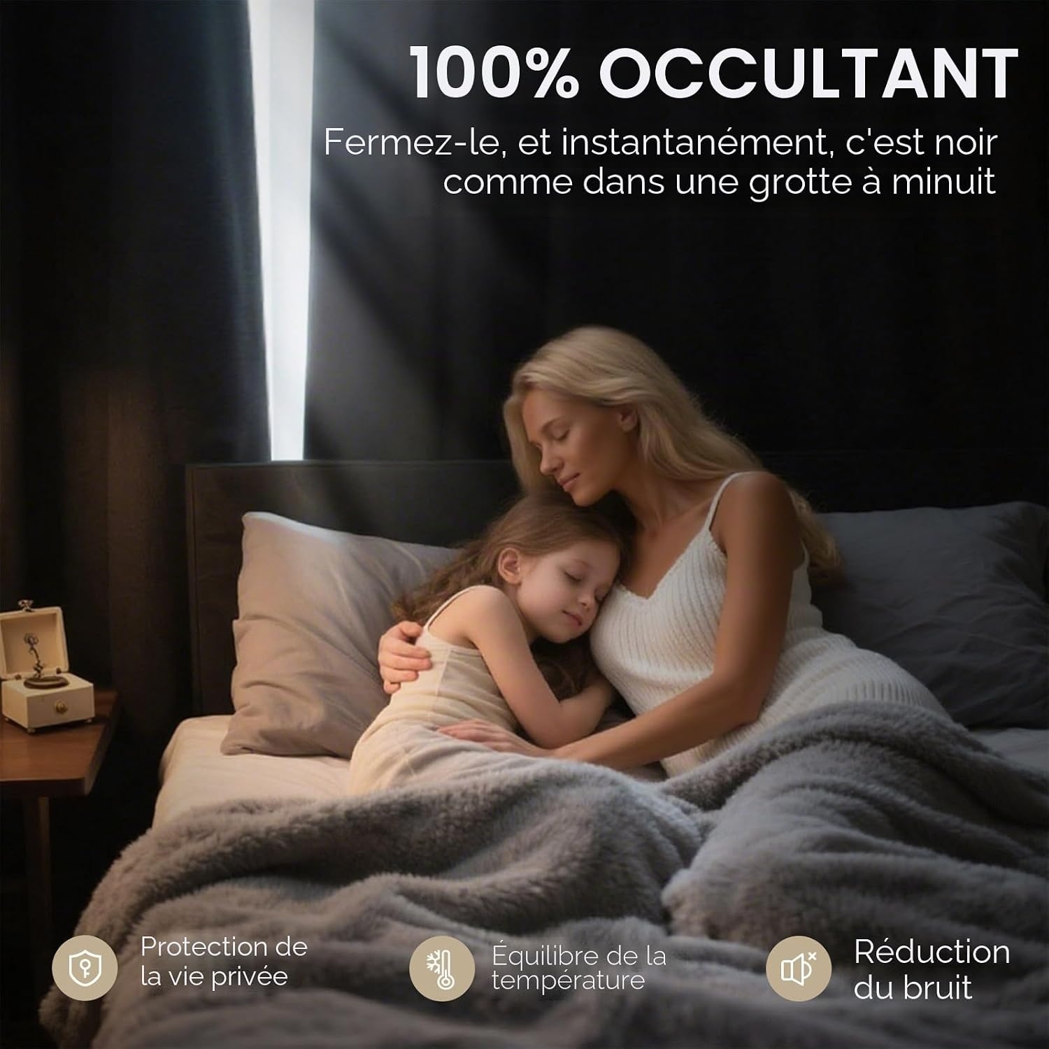 Lot de 2 rideaux occultants thermiques aspect lin gris - Jusqu'à -59%