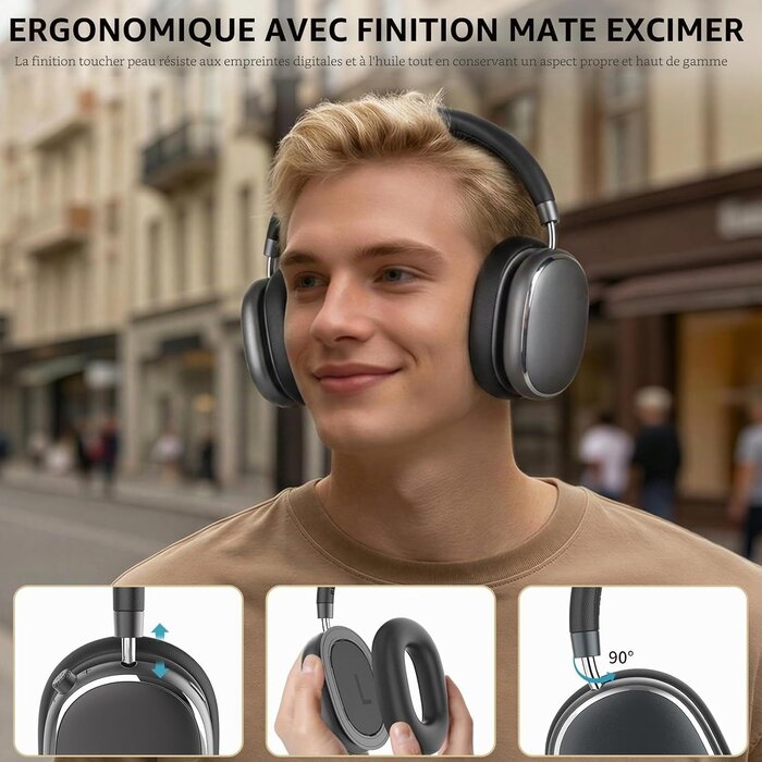 Casque Bluetooth 6.0 à Réduction de Bruit - 65h d'autonomie - Jusqu'à -60%