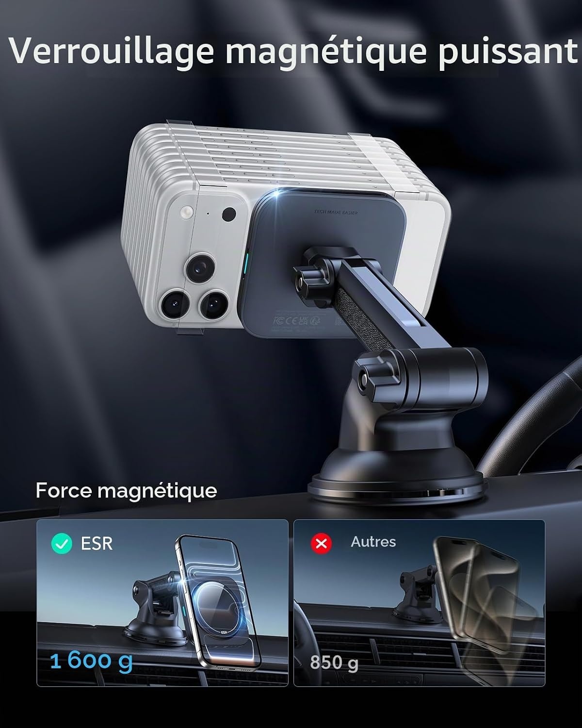 Esr Chargeur voiture magnétique 15W pour iPhone 12-16 - Jusqu'à -58%