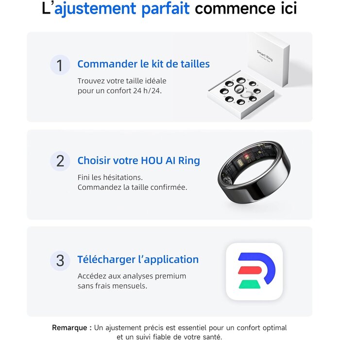 Hou Bague connectée santé céramique noire - Taille 8 - Jusqu'à 61% de réduction